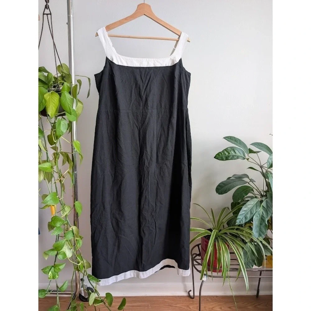 Abercrombie & Fitch maxi dress XL linen cotton Black White preppy square